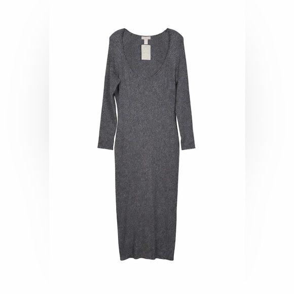 H&M Charcoal Ribbed Knit Midi Dress Size 2XL NWT | Minimalist Normcore Scandi - Picture 2 of 11